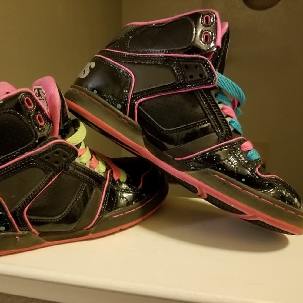 Pink and black Osiris Splatter Skater Shoes size 8